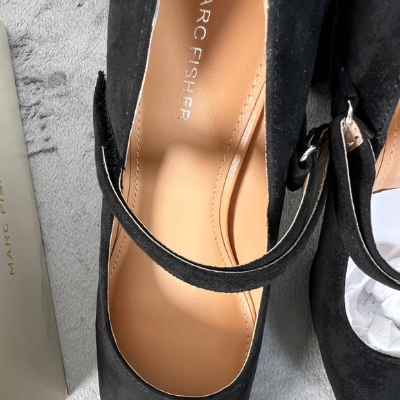 Marc Fisher Nicoly Square Toe Maryjane's w/velcro adjust ankle strap black suede - Picture 4 of 9